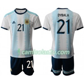 Camisolas de Futebol Argentina DYBALA 21 Criança Equipamento Principal Copa América 2019 Manga Curta